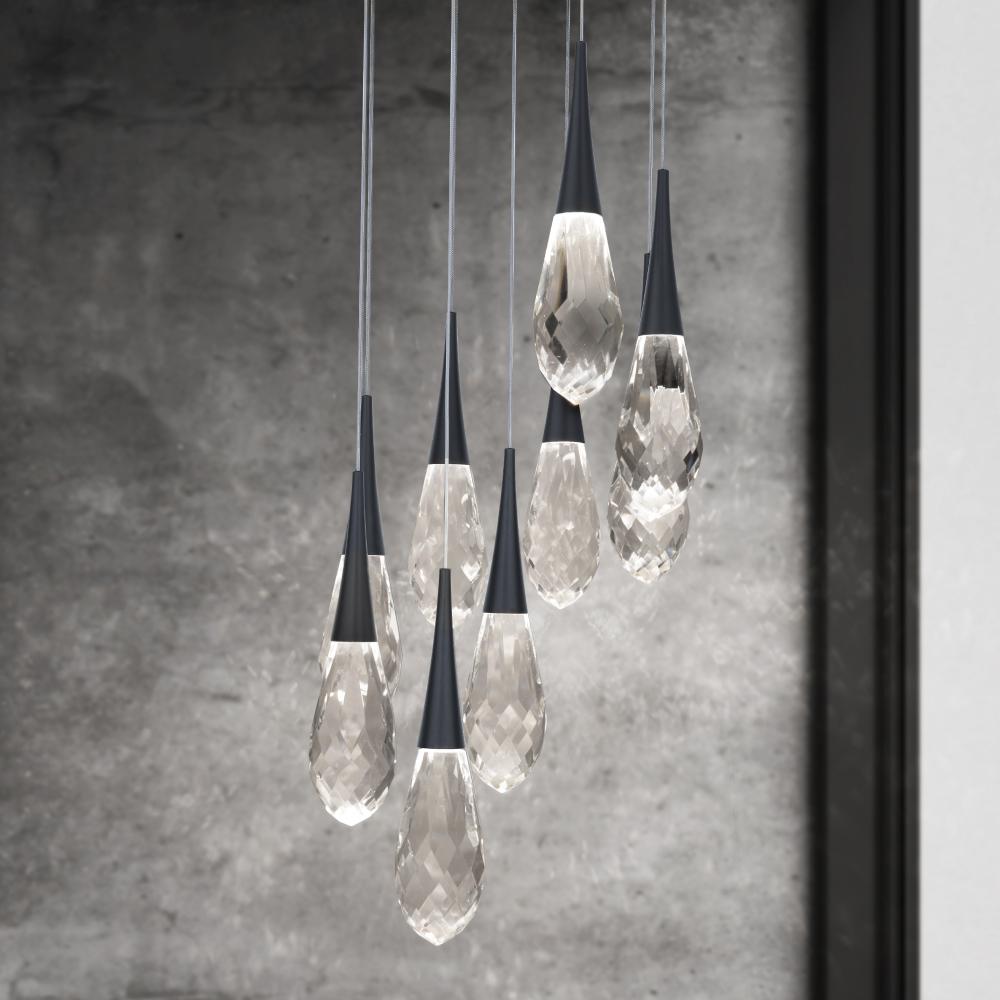 Hibiscus 9 Light LED 3000K/3500K/4000K 120V-277V Multi-Light Pendant in Aged Brass with Clear Opti