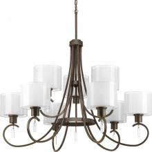  P4697-20 - Invite Collection Nine-Light Antique Bronze White  Silk Mylar Shade New Traditional Chandelier Light