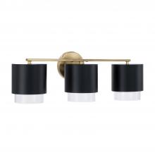  153031RK-549 - 3-Light Cylindrical Metal Vanity in Matte Black with Matte Brass Interior and Seeded Glass