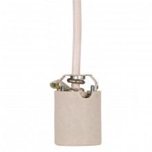  90/1563 - Keyless Porcelain Socket With Hickey, Strain Relief And Fiber Sleeving; 8 Foot 18/3 SVT White 105C