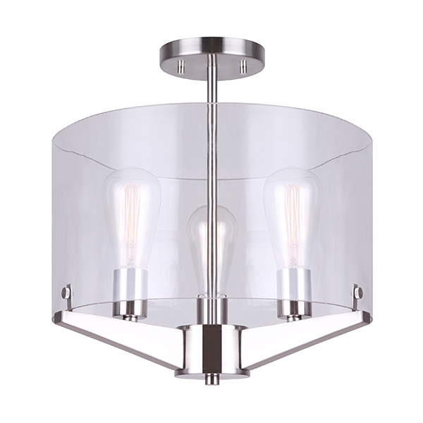 JONI, 3 Lt Semi Flush, Clear Glass, 60W Type A, 14.625inch W x 14.375inch H