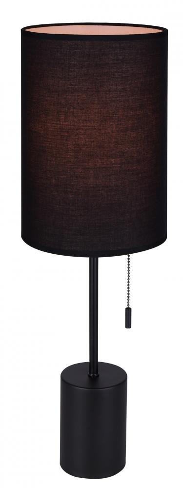 FLINT 23 in. Black Table Lamp with Black Fabric Shade and Pull Chain Switch