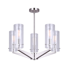 Canarm ICH759A05BN - JONI, 5 Lt Rod Chandelier, Clear Glass, 100W Type A, 24inch W x 17.5 - 53.5inch H