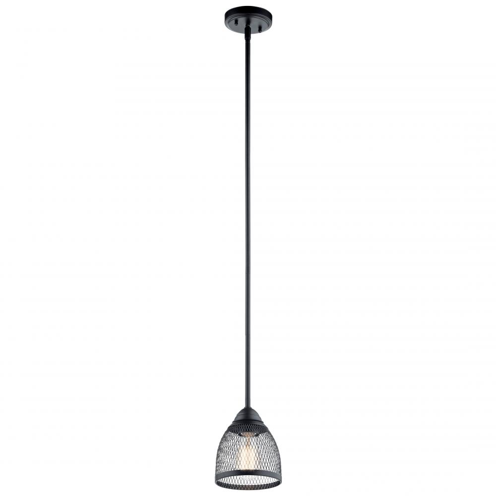 Voclain 7.75" 1 Light Mini Pendant with Mesh Shade in Black