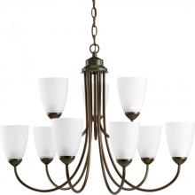 Progress P4627-20EBWB - Nine Light Antique Bronze Etched Glass Up Chandelier