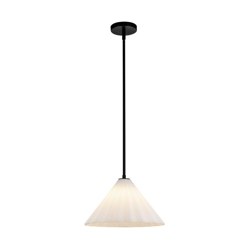 Serena 14-in Matte Black/Opal Glass 1 Light Pendant