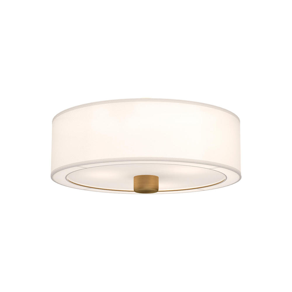 Theo 24-in Aged Gold/White Linen 3 Lights Flush Mount