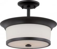  60/5550 - Mobili - 2 Light Semi Flush with Satin White Glass - Aged Bronze Finish