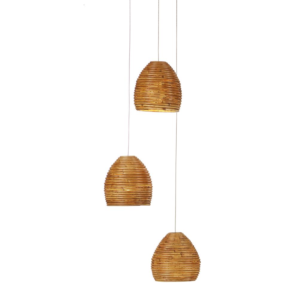 Beehive 3-Light Round Multi-Drop Pendant