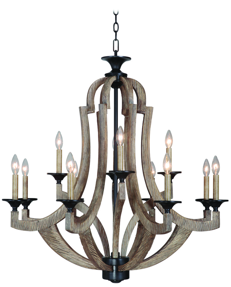 Winton 12 Light Chandelier in Weathered Pine/Bronze