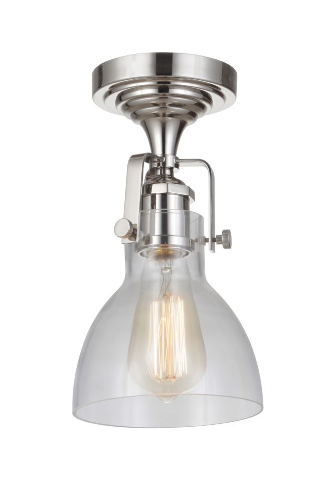 State House 1 Light Clear Dome Semi Flush in Polished Nickel