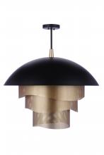  P1011FBMG-LED - 31.25” Dia Sculptural Statement Dome Pendant with Perforated Metal Shades in Flat Black/Matte Gold